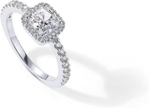 14k ouro banhado a ouro anel cúbico de anel de halo, anel de coração para mulheres, rodas de casamento de promessa quadrada para ela