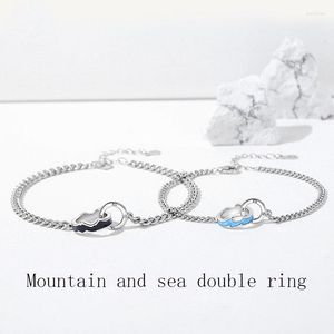 Länkarmband originalberg och hav dubbel ring par armband enkel nisch design geometriska smycken valentins dag gåva