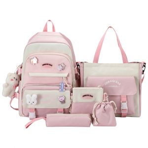 Zaini da 5 pezzi da giorno per le ragazze set da daypack con kawaii orso pendente grazioso pin casual torna a scuola 230818