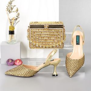 Sukienka buty pełne diamenty Złote Med Obcasy z kosmetyczną torbą do pudełka Zwyciężone szlachetne szlachetne i hojna dekoracja na imprezę 38-43