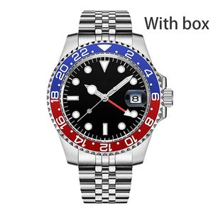 시계 남자 고급 시계 자동 기계 배트맨 GMT Pepsi Sapphire Luminous Wristwatch 904L 스테인리스 스틸 골드 컬러 워치 밴드가있는 상자 남성 운동 시계
