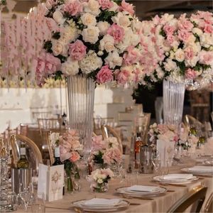 Crystal Glass Cylinder Floor Vases for Wedding Centerpieces