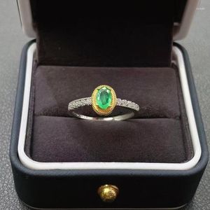 Anéis de cluster 0,4ct 4mm 6mm anel de esmeralda natural de moda real de prata real 925 jóias esterlinas
