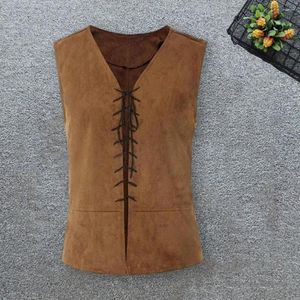 Män västar smala fit väst män medeltida inspirerad pirat för snörning fast färg tank tops cosplay halloween fester roll