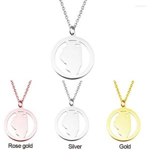 Pendant Necklaces 304 Stainless Steel Round Illinois Map Necklace High Quality Circle Women Jewellery