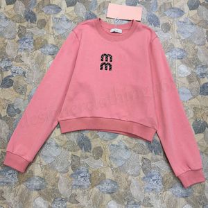 Women's Sweatshirts Designer Hoodie Miu Fashion Cotton Round Neck Pullover Hot Diamond Letter Sweater Long Sleeve T-shirt Embroidered new