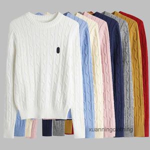 豪華な秋の冬女性セーターデザイナーラルフラウンドネックセーターツイストポニー刺繍ローレンス5tsz