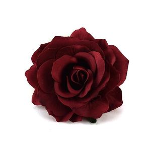Packing Bags Wholesale 10Cm Large Artificial Burgandy Rose Silk Flower Heads For Wedding Decoration Diy Wreath Gift Box Scrapbooking Ot52V