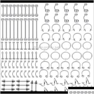 Artes do corpo Cool 120 Língua Conjunto misto de aço inoxidável sobrancelha de sobrancelha de barriga de barriga Ring Jóias por atacado odoml tru8j gota del dh24h