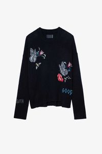 Zadig Voltaire stickade tröjor ZV Butterfly Flower Letter Brodery Flower 100 Cashmere Knitwear Women's tröja 23SS