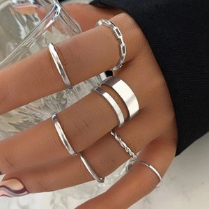 Cross border hot selling metal joint rings in Europe and America, creative and minimalist inset style ring combination set, 7-piece rings set