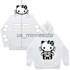 Erkek Hoodies Sweatshirts y2k Street Giyim Kadınları Zip Hoodie Harajuku 2000s Sevimli Karikatür Anime Baskı Kaii Kadınlar Büyük Boyut Moda Gotik Sweatshirt Üstler J230818