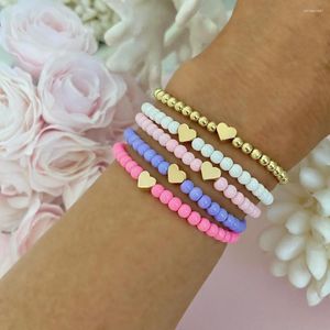 Strand YASTYT 4pcs/5pcs/ Lot Heart Bracelets Gold Color Beaded Heishi Beads Bracelet For Women Polymer Clay LOVE MAMA Letter Jewelry