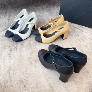 Najwyższej jakości Chunky Block Pasp Mary Jane Heels Pumps Modna skóra okrągła palca luksusowy luksusowy designerski designerski sukienka ślubna dla dziewczynki 7 cm