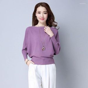 Kvinnors tröjor Spring och Autumn Wear Korean Version One Line Neck Fashion Casual Loose Bat Sleeve Solid Color Sweater