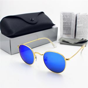 Retro 50mm Fashion Glass Protection Gold Women Round UV400 Sunglasses Men's Frame Blue Flash High New Lens 1pcs Quality Black Case dtbdzb