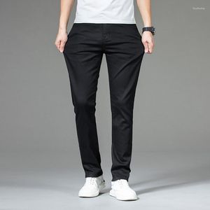 Mäns jeans Sommar Slim Soft Lyocell Fabric Elastic High-End Black Straight Office Casual Business Businessers Plus Size Mens Pants