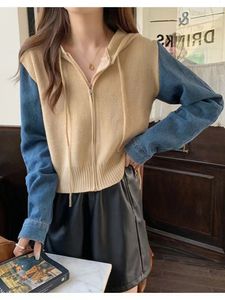 Malhas femininas camisetas suéteres para mulheres outono zíper de zíper de malha cardigan versátil color bloco de manga longa top top corean cacates 230818