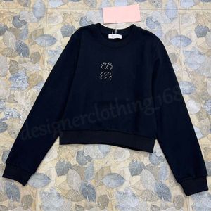 2024 Women's Sweatshirts Designer Miu Hoodie Fashion Cotton Round Neck Hot Diamond Letter Sweater Long Sleeve T-shirt Pullover Embroidered Hoody
