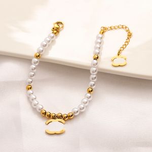 Luxury Designer Women Charm Jewelry Chain Bracelets Bangle Brand Letter Stainless Steel Bracelet Crystal Pearl Chains Cuff Wristband Wedding Jewelry