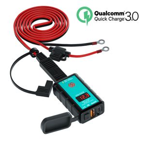Andra motorcykeltillbehör Vattentät mobiltelefonladdare QC3.0 Square Type-C Lägg till USB Super Fast Charging Voltmeter med SAE Wire Dhazf