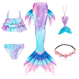 Косплей 5pcs Set Girls Mermaid Tail Swimsuit Дети маленький костюм пляжную одежду для купания 230818