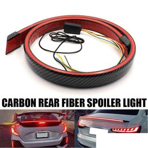 Decorative Lights Carbon Fiber Mtifunction Trunk Spoilers Led Light Strip 1.2M Car Exterior Rear Spoiler Turn Signal Brake Lamp Drop Dhwvt