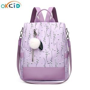 Schultaschen Okkid Frau Mode Rucksack Purpur Blumenbeutel Frauen Schulumbetaschen Damen Anti -Diebstahl Girl Schoolbag 230818