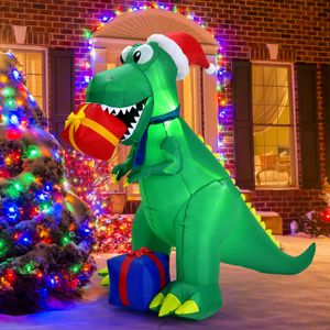 6Ft Christmas Inflatable Dinosaur Indoor & Outdoor Christmas Decoration
