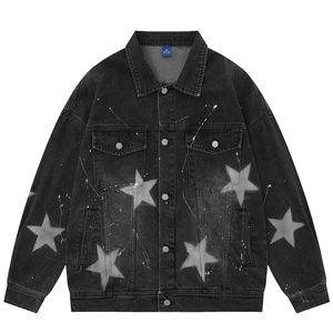 Kurtki męskie vintage graficzna gwiazda plamka atrament dżinsowa kurtka mody mody Hip Hop dżinsy płaszcze streetwear y2k Cowboy 230818
