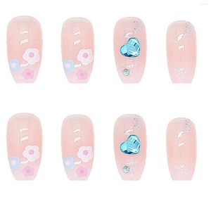 False Nails Colorful Flower Pink Artificial Reusable Wearable Medium Fake For Wonderful Manicure Experience