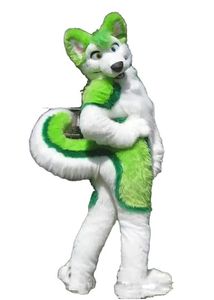 Desfile profissional verde husky fursuit mascote fantasia de desenho animado festival adulto vestido vestido peursuit hallowen festa