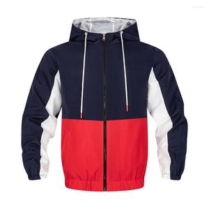 Herrenjacken Herren Taschen Mantel vielseitige Farbblöcke stilvolle Kapuze mit Patchwork -Design Langarm Reißverschluss für den Frühling