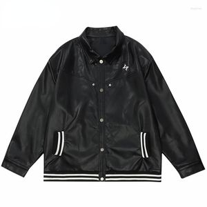 Herrenjacken 2023 Streetwear Bomber Jacke Stickerei Baseball PU Ledervarsity Coat Männer Harajuku kurz Schwarz