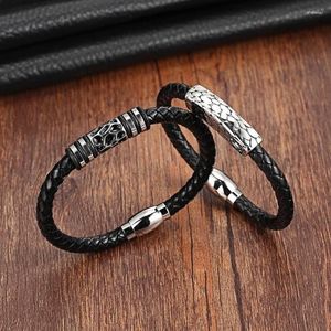 Charm Bracelets Punk Style Design Hollow Geometric Stripe Magnet Buckle Leather Bracelet Men's Holiday Boyfriend Birthday Gift