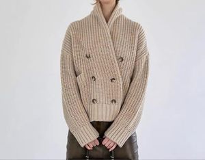 デザイナー秋/冬Kh */ * Te Thick Needle Seater French Minimalist Design Stripe Small High Neck Autumn/Winter Warm Coatウール