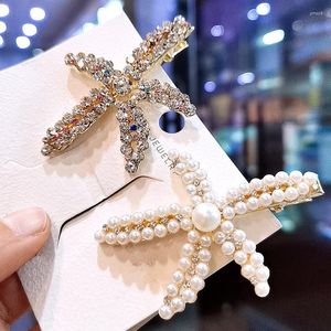 Hair Clips High-End Korean Starfish Pearl Hairpin Tiara Ins Web Celebrity Inlaid Crystal Glass Duck Mouth Clip Edge Girl