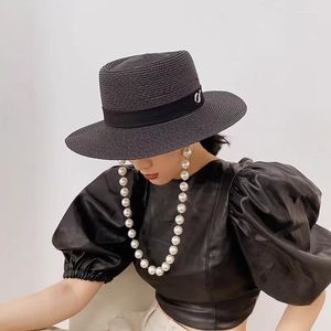 Beretti 202305-2508538 Drop Summer Big Pearl Chain Fashion Model Show Paper Grass Lady Cap Women Women Panama Jazz Hat