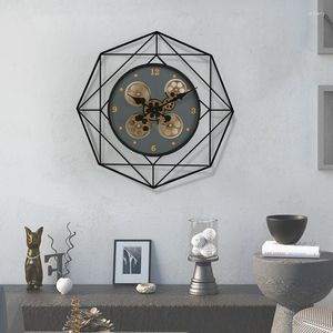 Wall Clocks Octagonal Geometric Gear Clock Dynamic Mechanical Style Quartz Watch Living Room Bedroom Silent Decorative