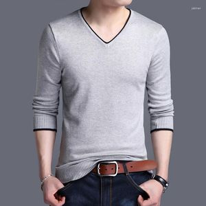 Sweaters masculinos Spring Autumn Grey Men Pullovers 2023 V Coloque de manga longa Elastic Casual Business Roupas de negócios