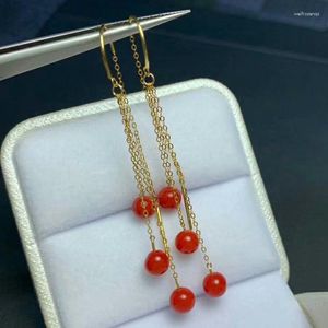 Dangle Earrings Shilovem 18k Yellow Gold Natural Red Coral Drop Fine Jewelry Wedding Trendy Plant Gift Women Myme050593sh