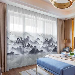 Gardin kinesisk chiffong garn bläck målning tryckning fönster skärm stil landskap te hus digital finish