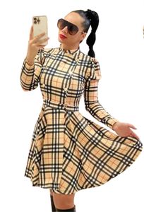 Frauen Sexy Kleid Langarm Mini Röcke Stehkragen Plaid Party Arbeit Business Hemd Kleider Kleidung Vestido De Mujer Große Größe S-2Xl 361