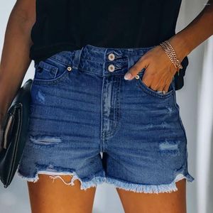Kvinnors jeans damer sommar solid färg mode hål fyra hög stigning