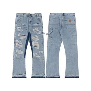 Calça jeans de grife rasgou homens básicos para mulheres moda retro street use solto casual bootcut hole massilas m -2xl