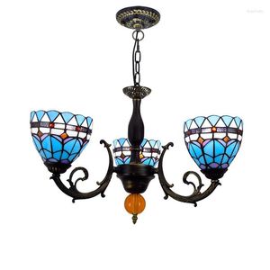 Pendant Lamps European Creative Tiffany Blue Glass Living Room Bedroom Restaurant Bar Cafe Shop 3 Heads Chandelier