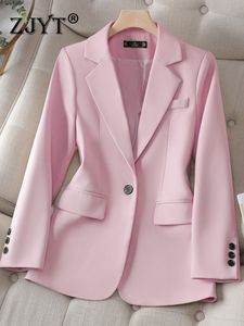 Womens Suits Blazers Zjyt Elegant Autumn For Women Jackets Coats One Button Office Lady Veste Femme Plus Size Ytterkläder Topps Mujer Pink 230821