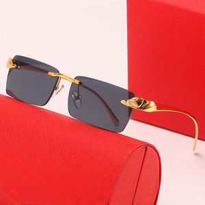 Man Carti Glasses Designer Solglasögon Kvinnor Fashion Frameless Rectangle Coating Buffalo Horn Sunglass UV400 Evidence Eyeglass Wood288o