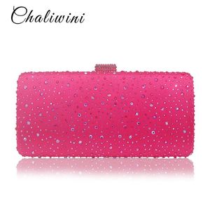 Taschen Pink Pink Blue Crystal Diamond Frauen Abend Geldbeutel Minaudiere Clutch Bag Braut Hochzeitskupplungen Kette Handtasche