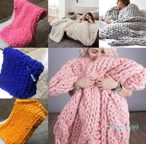 Wool blanket Warm Chunky Knit Blanket Thick Woven Yarn Merino Wool Bulky HandCrafted Knitted Blankets 14 Color